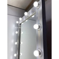 Зеркало для примерочной и шоу-рума с подсветкой лампочками в серо-голубой раме 180х80 см